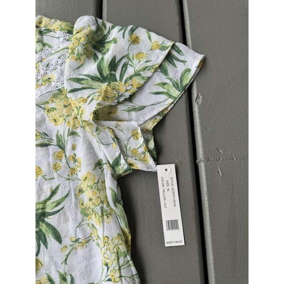 Counterparts Women Yellow Floral Top Summer Resort Lightweight XL - Picture 4 of 7